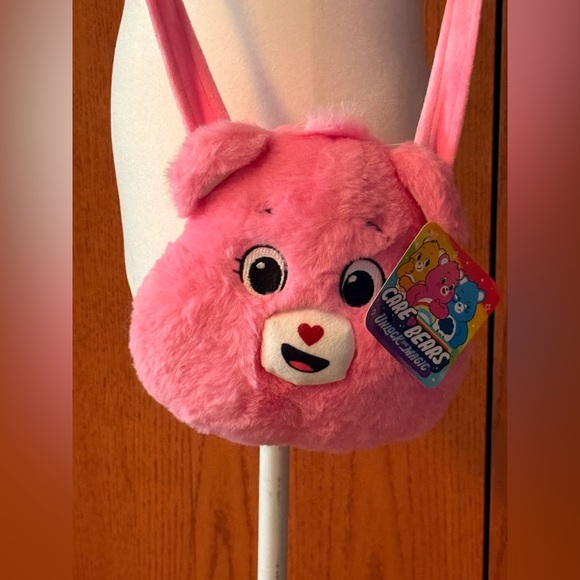 NWT Care Bears Cheer Pink Plush Crossbody Bag Zipper Closure Soft - Picture 1 of 9